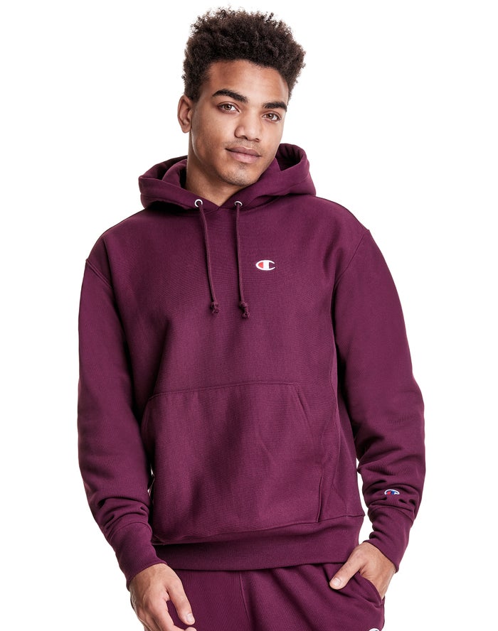 Champion Mens Hoodie NZ - Reverse Weave C Logo Dark Purple ( 1367-XOJCR )